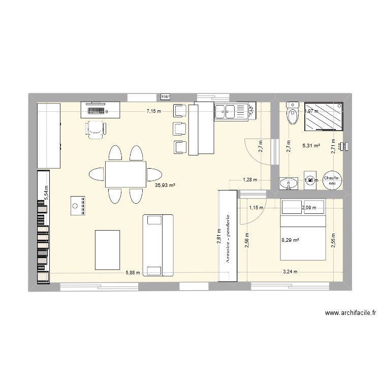 Tiny house 4. Plan de 3 pièces et 50 m2