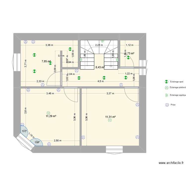 1er étages. Plan de 5 pièces et 41 m2