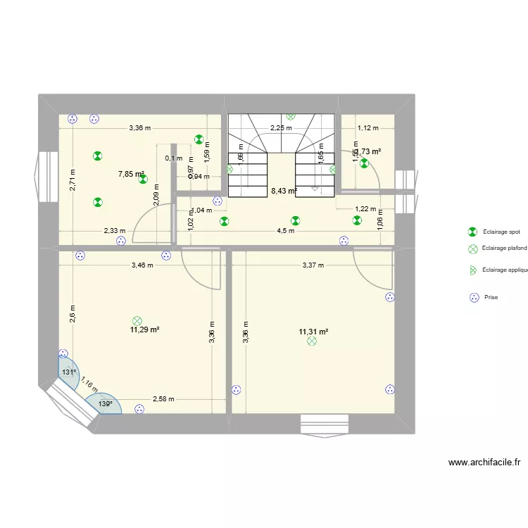 1er &eacute;tages. Plan de 5 pièces et 41 m²