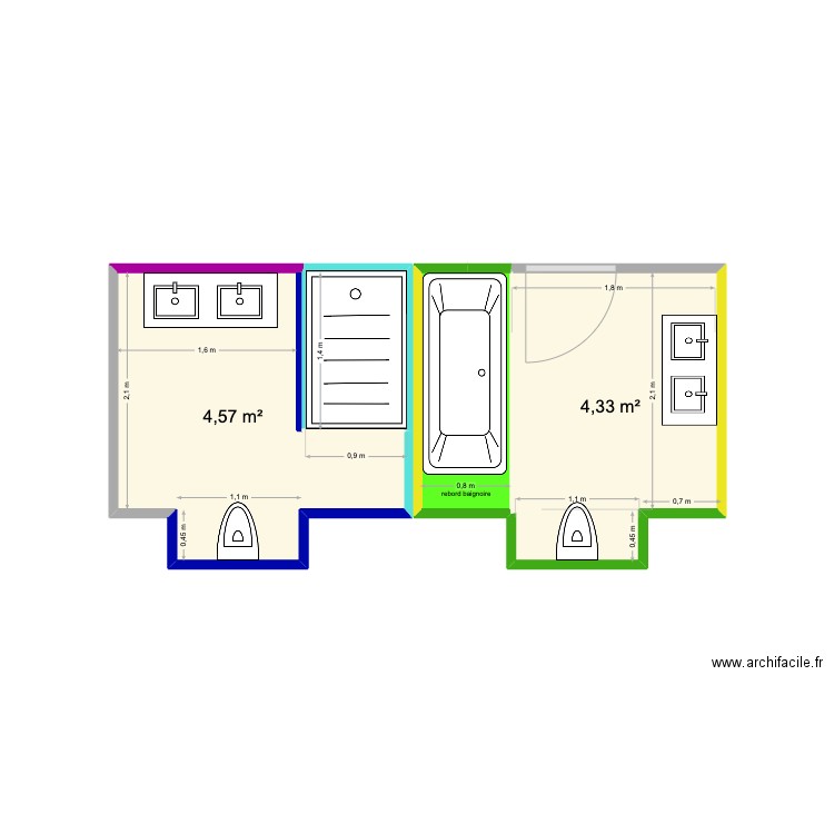 Salles de bains. Plan de 4 pièces et 12 m2