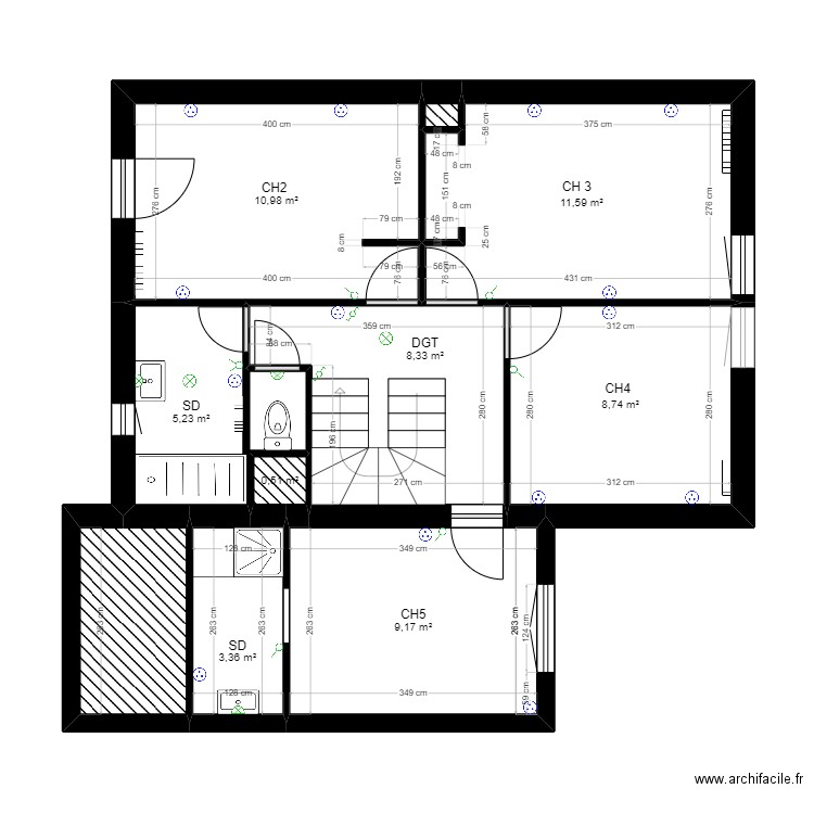 PROJET LECOMTE - PLAN ETAGE P1. Plan de 10 pièces et 62 m2