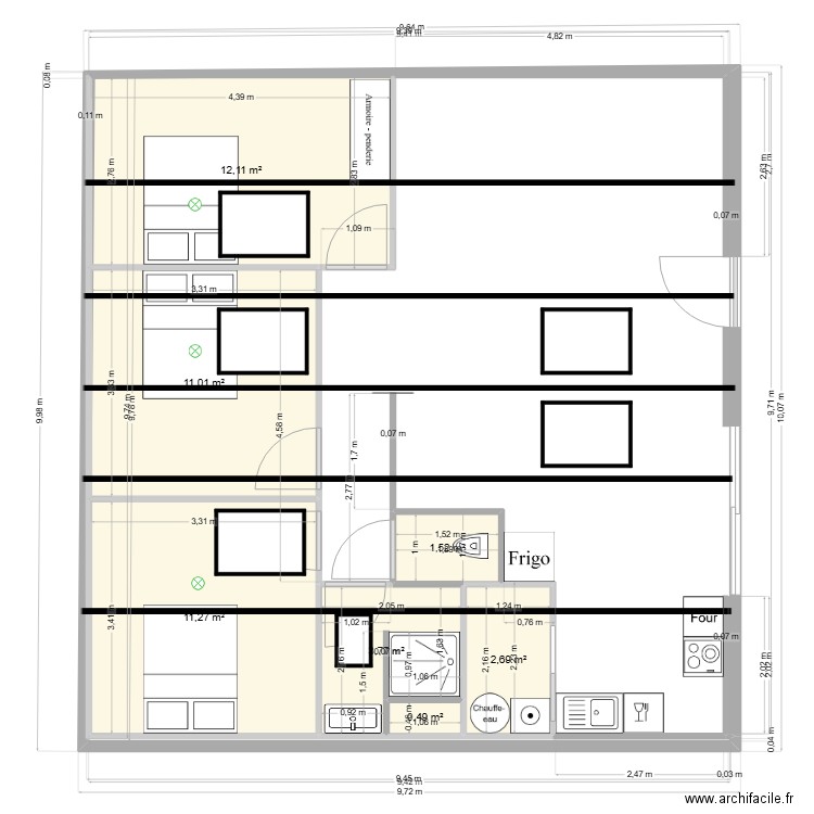 Etage garage_Fenêtres de toit. Plan de 7 pièces et 43 m2