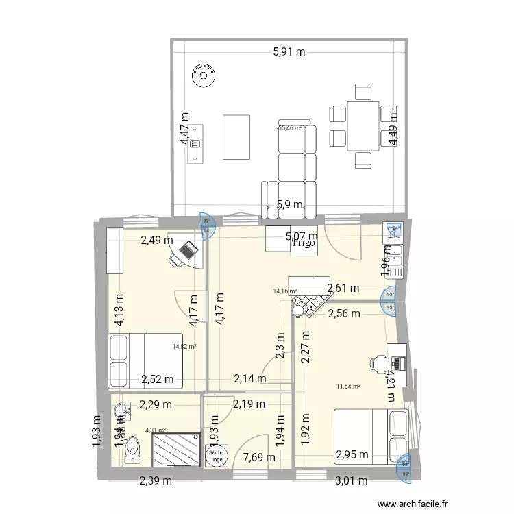 mur-BigZimmerr. Plan de 5 Pièces et 71 m² mur-BigZimmerr. Plan de 5 Pièces et 71 m²