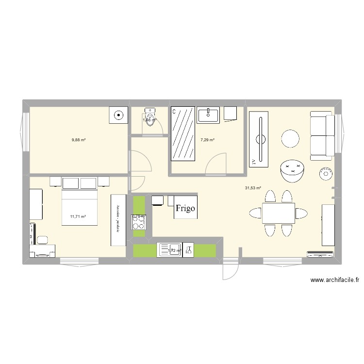 maison teillé. Plan de 7 pièces et 64 m2