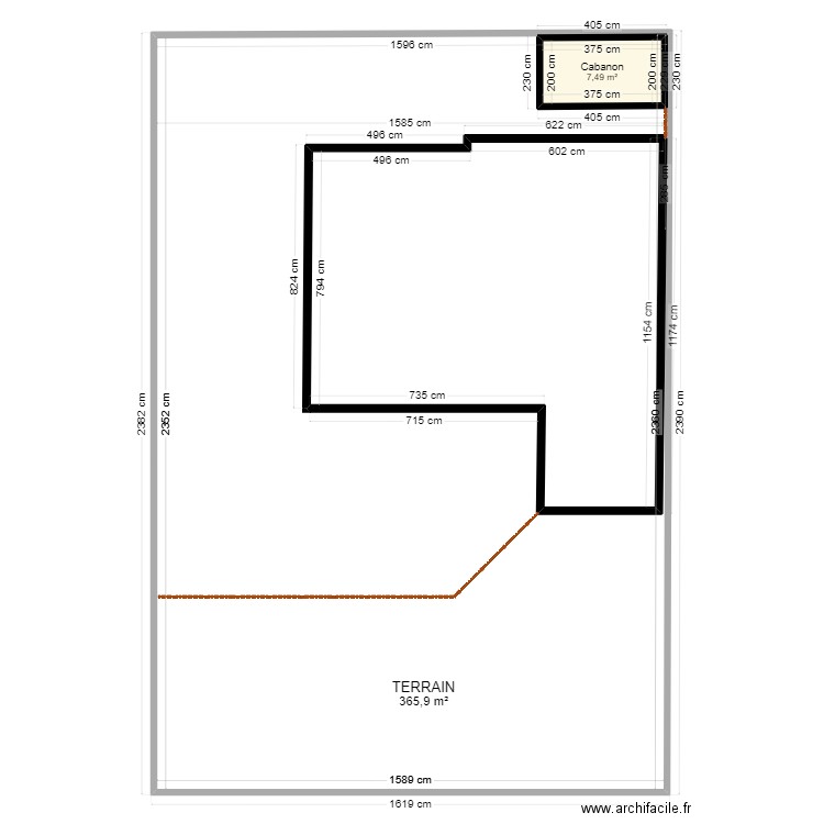 Projet cabanon. Plan de 2 pièces et 383 m2