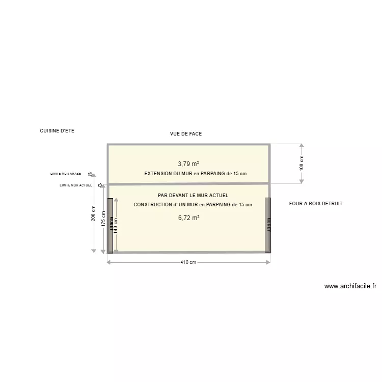CUISINE ETE VUE DE FACE. Plan de 