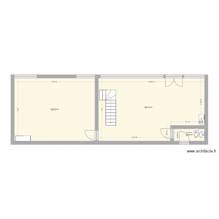 Bureau AMS Seysses rdc. Plan de 3 pièces et 73 m2