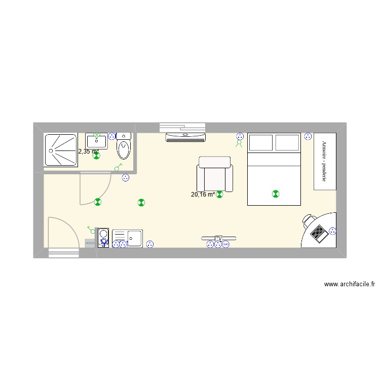 CHANTIER bernard log 2. Plan de 2 pièces et 23 m2