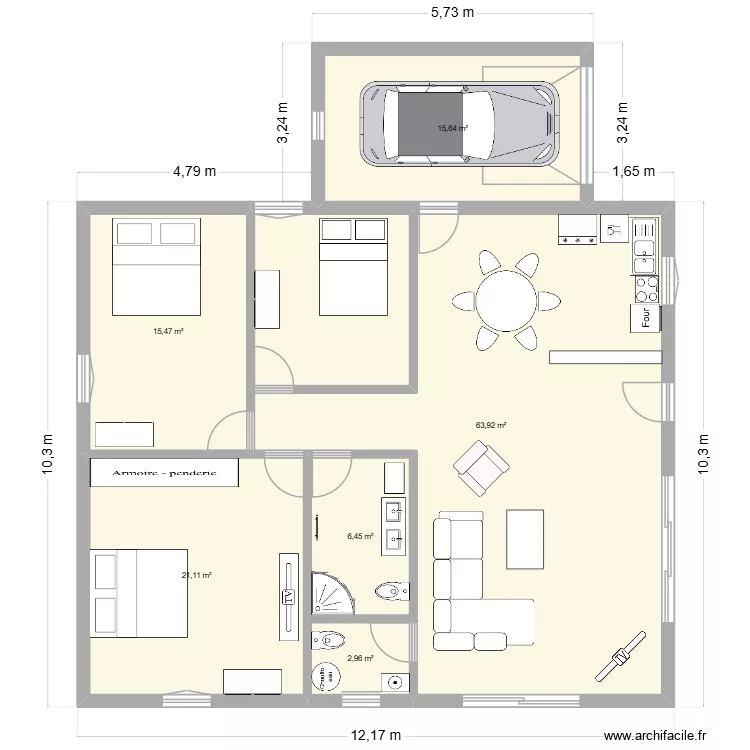 PROJET gis. Plan de 6 pièces et 126 m²