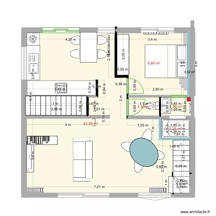 version 3. Plan de 7  et 58 m²