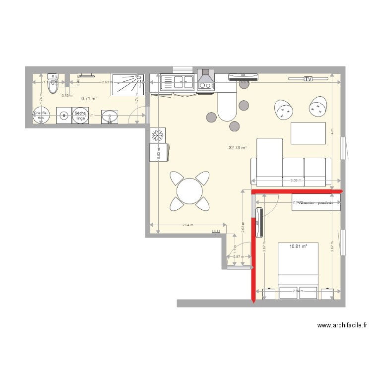 2 Etage Logement à créer 14 07 2025 Futur Projet - Cuisine. Plan de 3 pièces et 50 m2