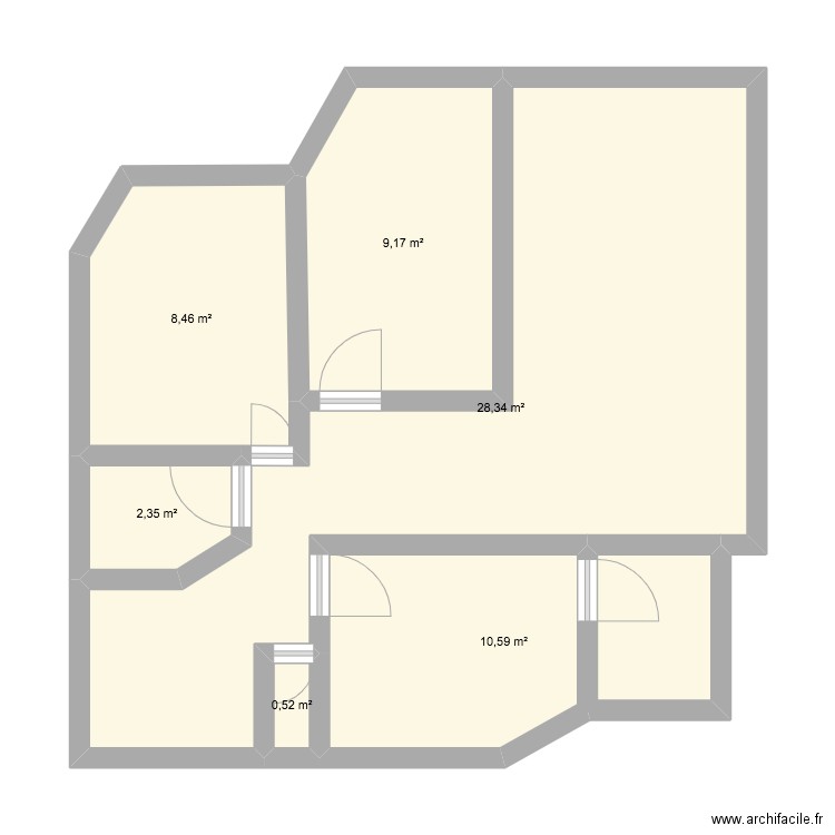ALCO. Plan de 6 pièces et 59 m2