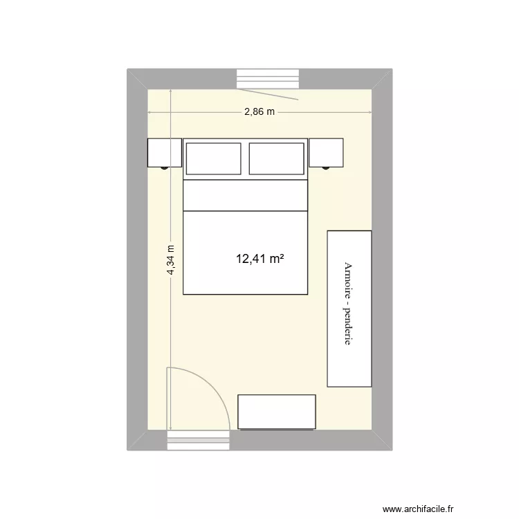 Chambre parents. Plan de 1  et 12 m²
