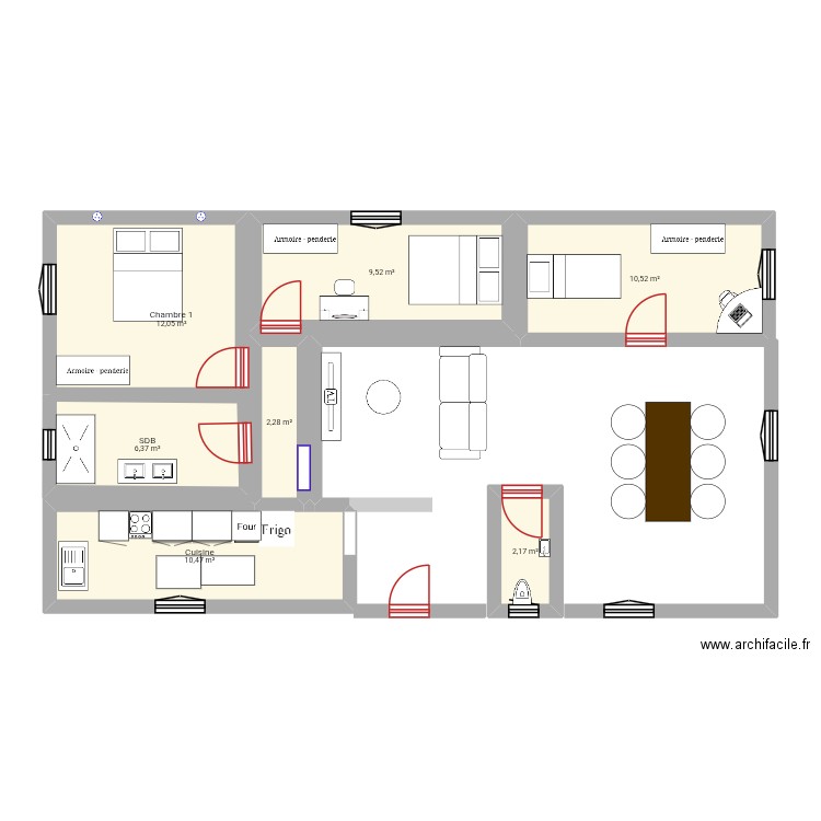 Maiso’. Plan de 7 pièces et 53 m2