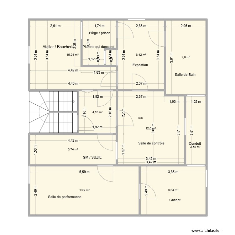 2ème étage v3. Plan de 9 pièces et 81 m2