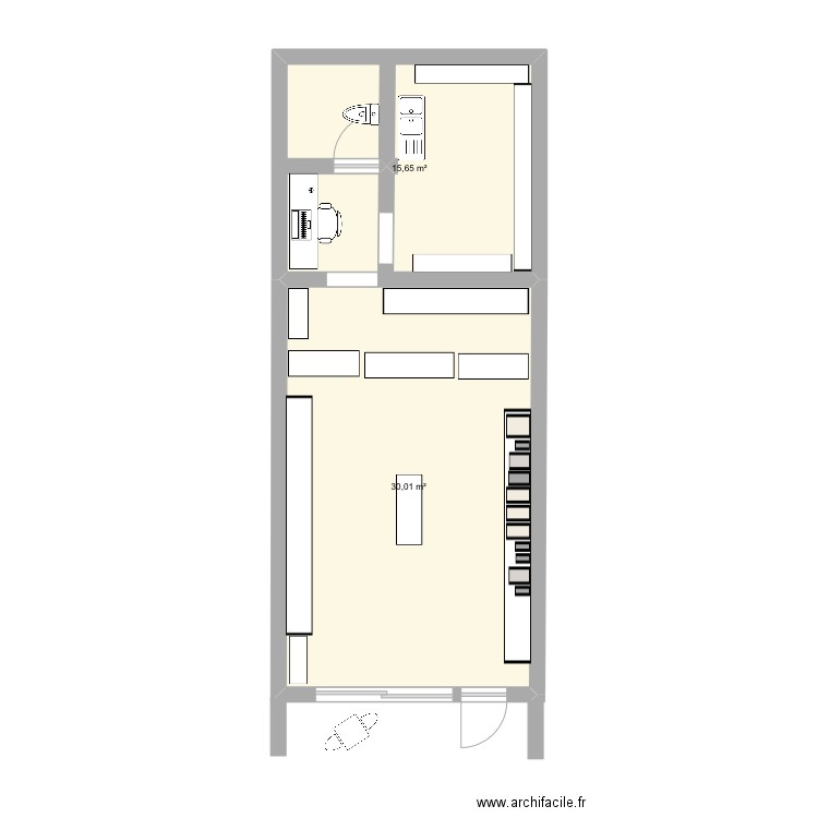 tabac. Plan de 2 pièces et 46 m2
