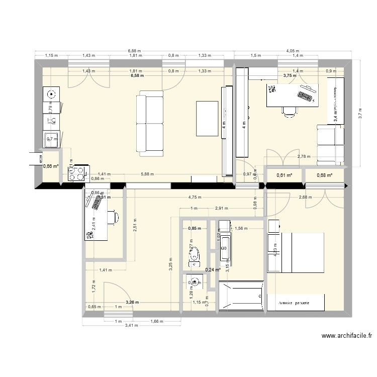 APPART V2. Plan de 13 pièces et 76 m2
