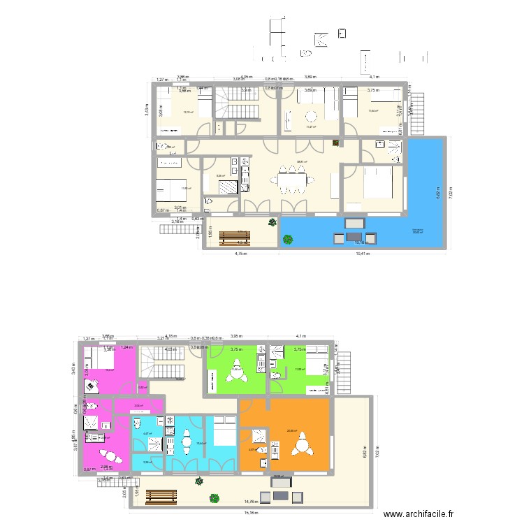 rez de chaussé dec. Plan de 22 pièces et 305 m2