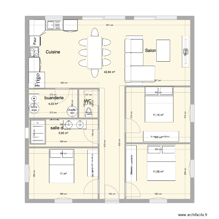 MAISON. Plan de 7 pièces et 88 m2