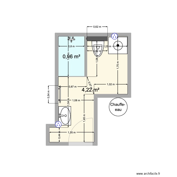 SDB BAS PIERREFONDS. Plan de 2 pièces et 5 m2