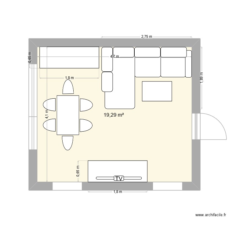 Obývák. Plan de 1 pièce et 19 m2