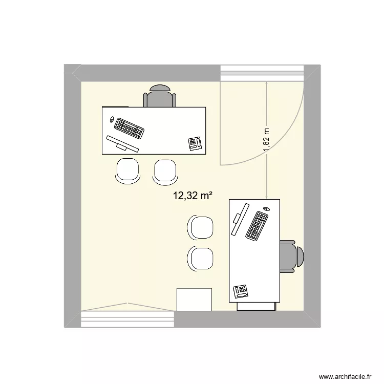 bureau. Plan de 1  et 12 m²
