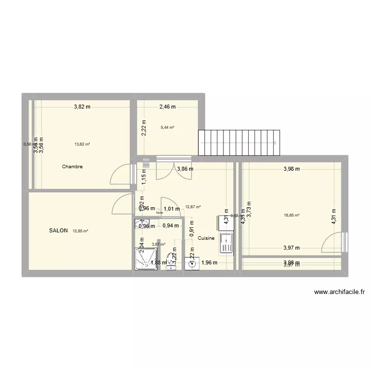 T2 1 er &eacute;tage. Plan de 8  et 66 m²