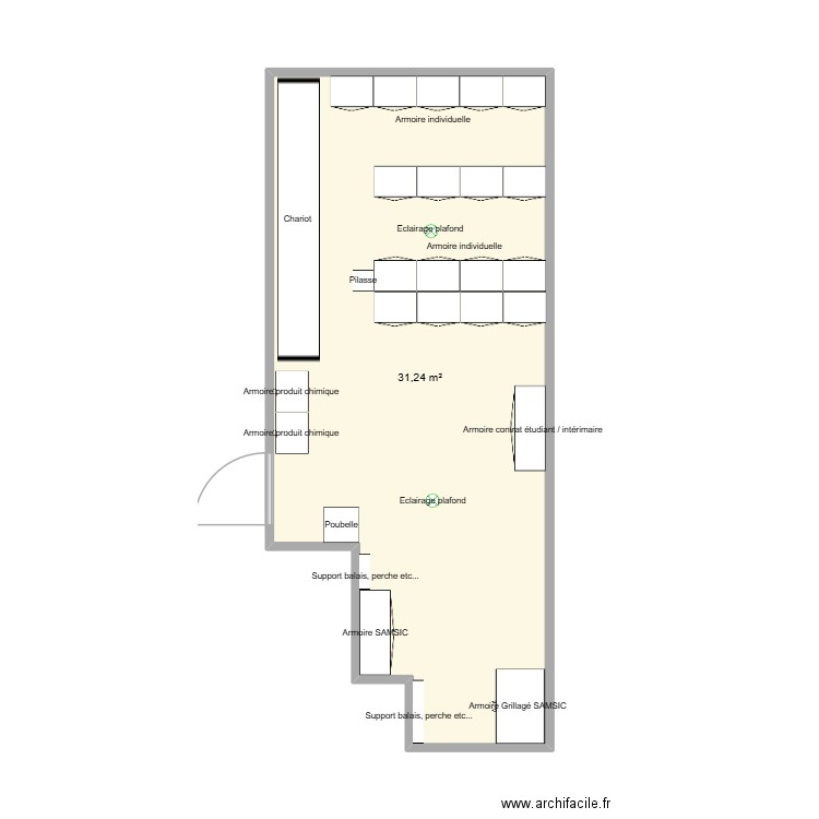 Plan zone jaune. Plan de 1 pièce et 31 m2