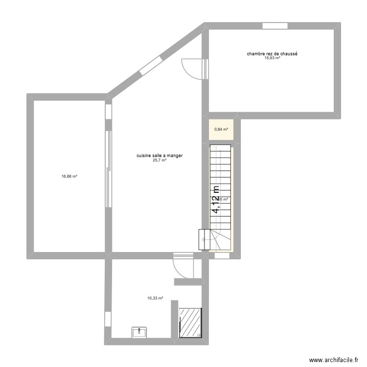 maison rez de chaussé. Plan de 6 pièces et 74 m2
