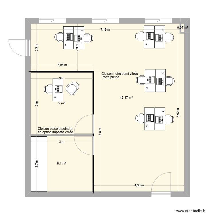 EMBIEZ V1 mobilier. Plan de 4 pièces et 59 m2