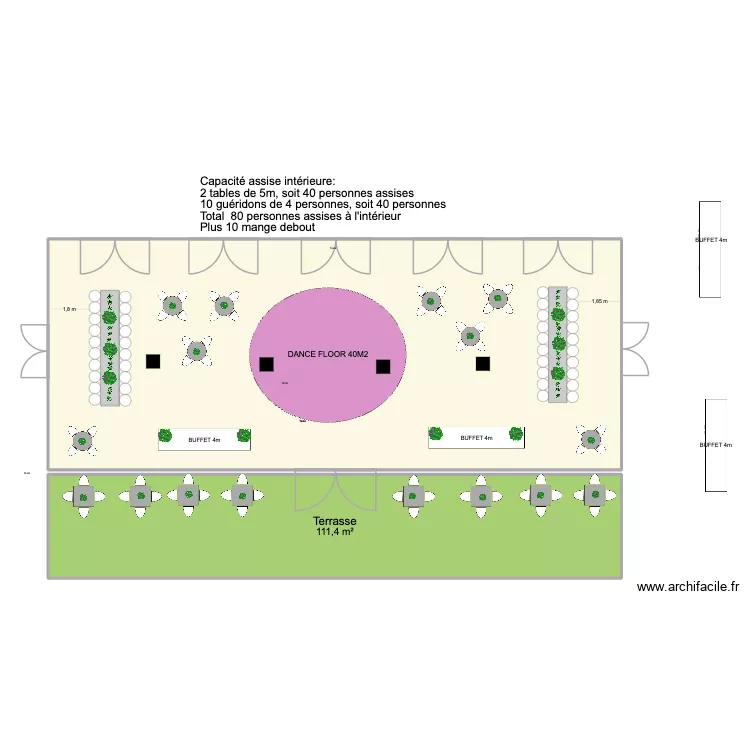 PCC BALL ROOM Mobilier Fleurs. Plan de 2  et 360 m²