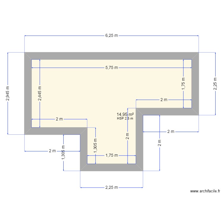 vdd. Plan de 1 pièce et 15 m2