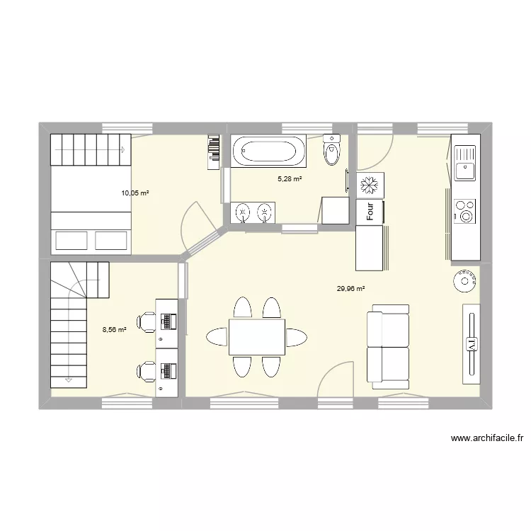 Etage. Plan de 4  et 54 m²