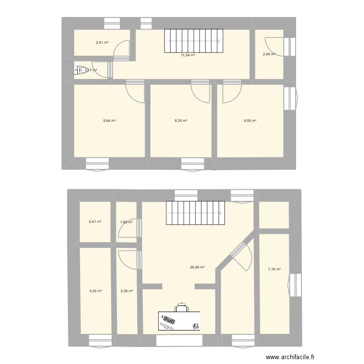 B02. Plan de 13 pièces et 91 m2