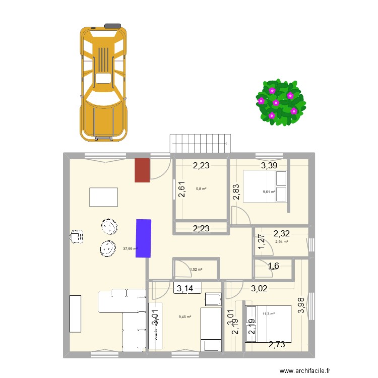 closeau. Plan de 9 pièces et 81 m2