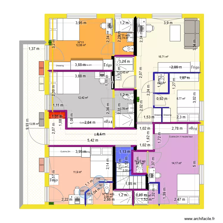 Saint-agne 1er &eacute;tage Final entr&eacute;e central V5 couleur. Plan de 16  et 114 m²