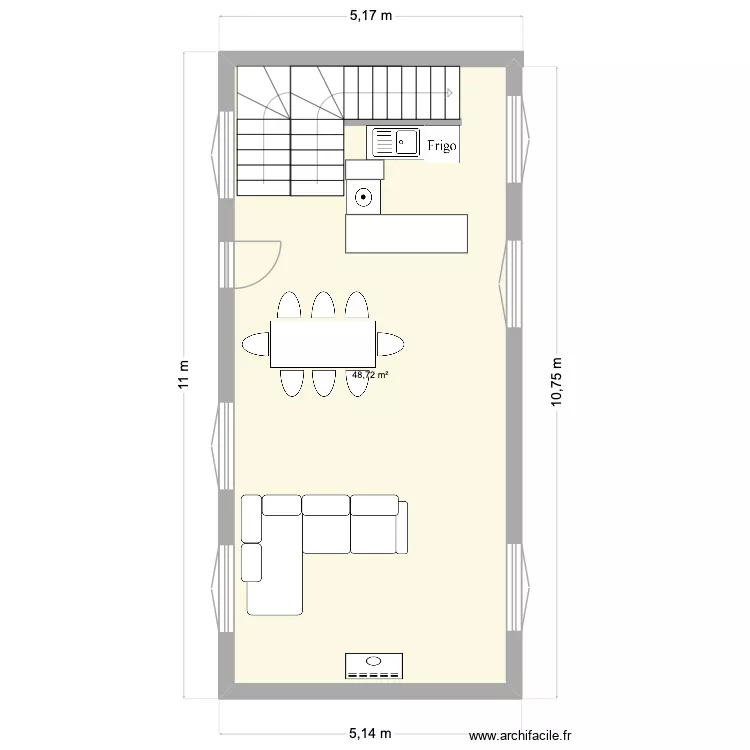 1 cuisine 3. Plan de 1  et 49 m²