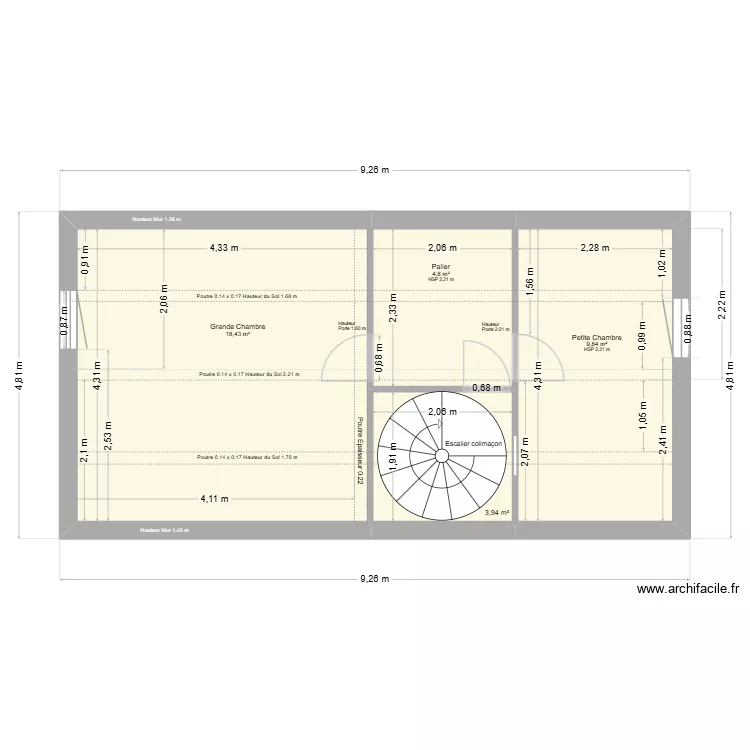2&egrave;me Etage Chambre MC. Plan de 4 Pièces et 37 m²