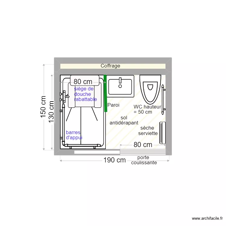 BAYRAM apr&egrave;s travaux. Plan de 2 pièces et 3 m²