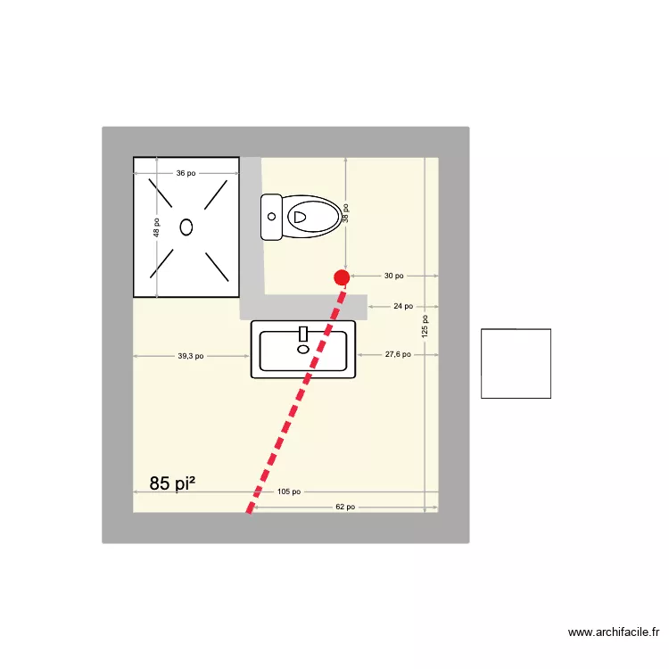 Nouvelle salle de bain. Plan de 1  et 8 m²