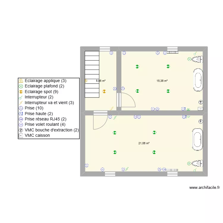 WAZIERS R+1. Plan de 3  et 42 m²