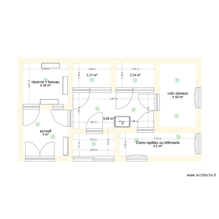 pension rongeurs/oiseaux/reptiles. Plan de 7 pièces et 33 m2