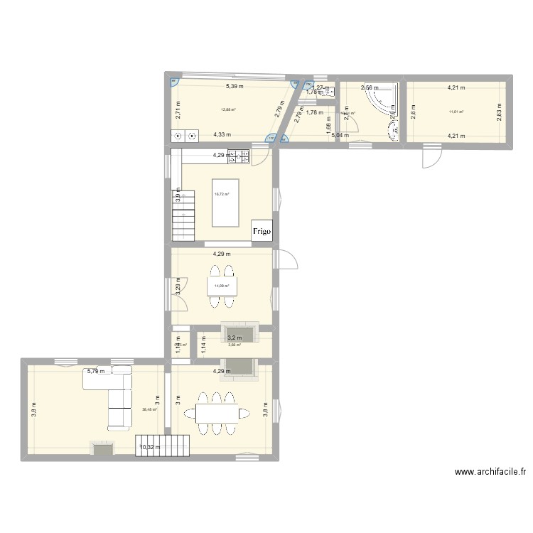 Ruisseauville. Plan de 8 pièces et 109 m2