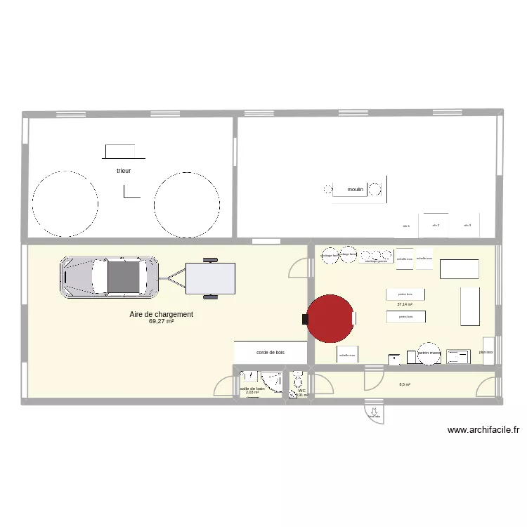 plan boulangerie. Plan de 1  et 37 m²