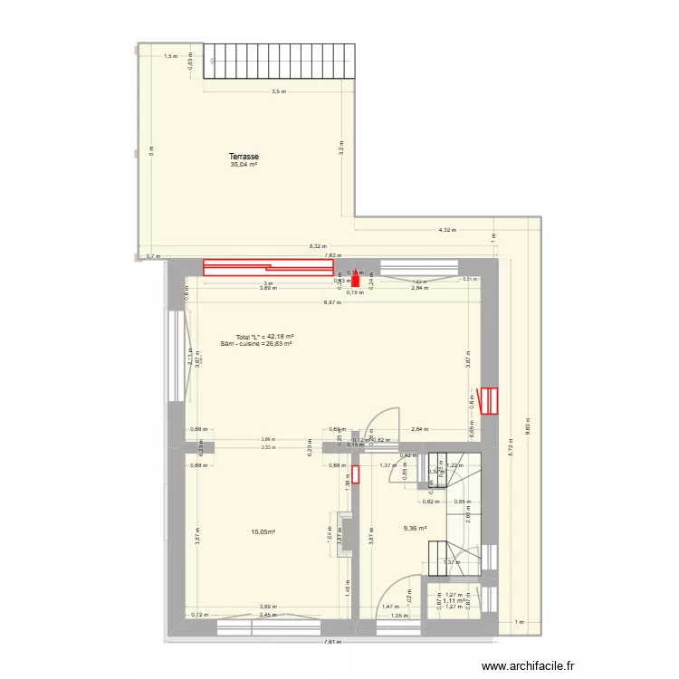 T.Lefebvre Crupet c&ocirc;tes. Plan de 14 pièces et 249 m²