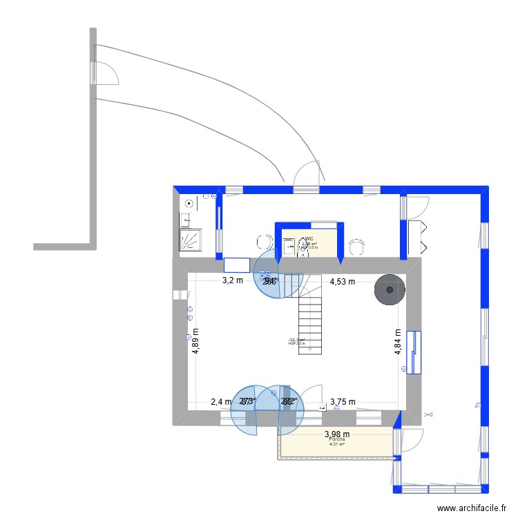 Maison maçon. Plan de 3 pièces et 44 m2