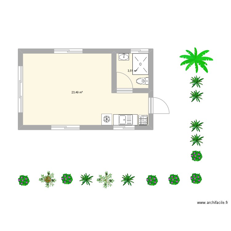 Plan 2. Plan de 2 pièces et 27 m2