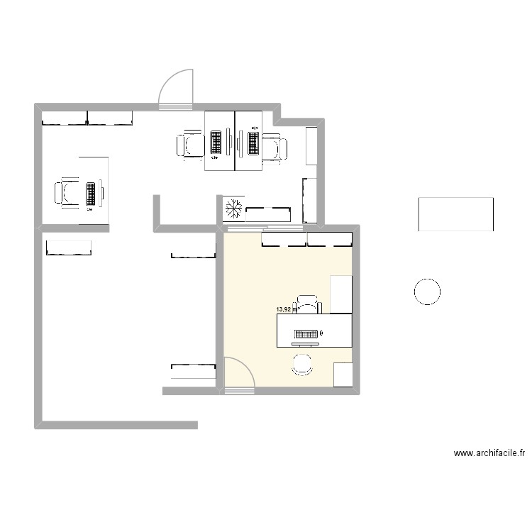 be1-2. Plan de 1 pièce et 14 m2