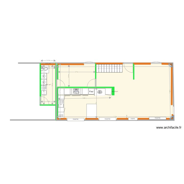 SEJOUR CUISINE BUANDERIE  VIERGE. Plan de 0 pièce et 0 m2