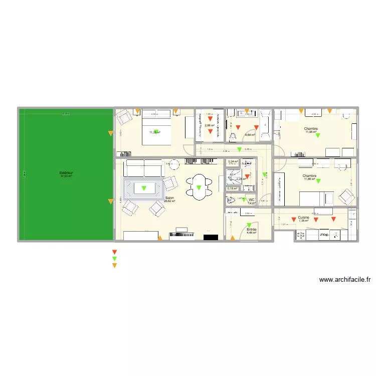 Plan Aguesseau avec cotes mesur&eacute;es et am&eacute;nagement + dressing + am&eacute;nagements V6. Plan de 